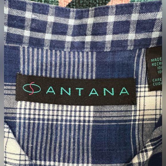 Vintage Santana Collarless Plaid Denim Button Up Shirt - Picture 6 of 11
